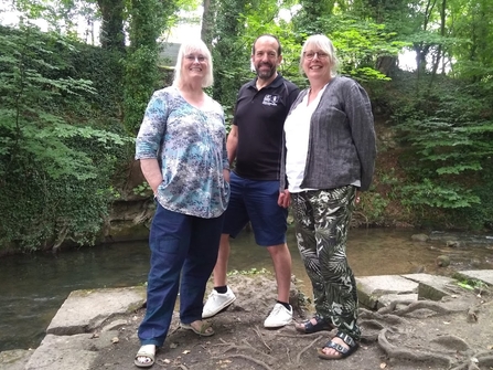 Stroud Mayor Stella Parkes, Roger Mortlock from Gloucestershire Wildlife Trust and Stroud Valleys' Project CEO Clare Mahdiyone at Frome Banks nature reserve