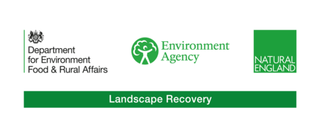 Landscape recovery logo, including logos for the Department for Environment Food and Rural Affairs, the Environment Agency and Natural England
