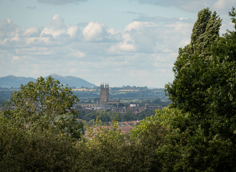 A view of Gloucester Cathedral from Robinswood Hill