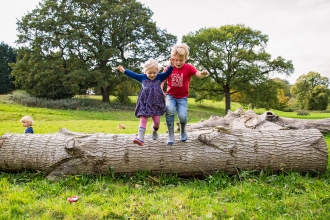 Children on log