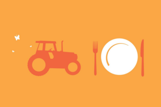 illustration of a tractor and a plate with cutlery