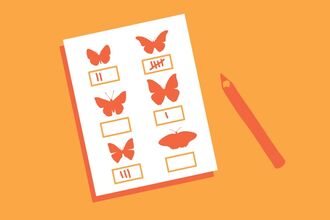Orange background, whit and orange butterfly checklist graphic, with pencil to the side