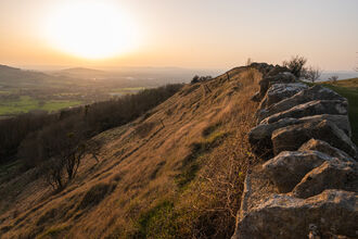 The view from Crickley Hill with Cotswold stone walling