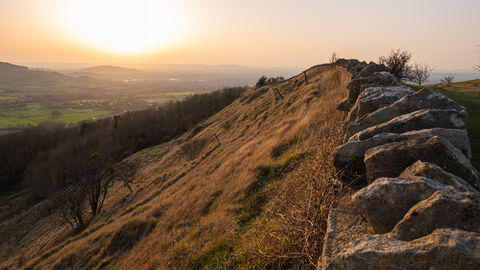 The view from Crickley Hill with Cotswold stone walling