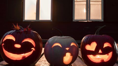 Carved Pumpkins outside a house