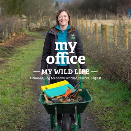 Deborah with a wheelbarrow on a nature reserve