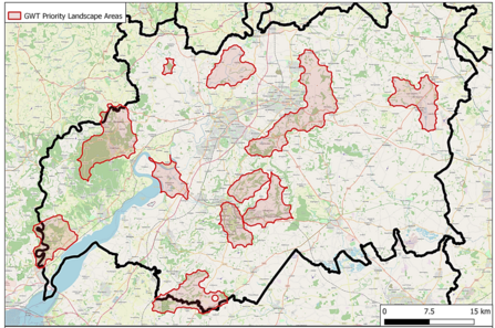 Map of Gloucestershire Wildlife Trust's Priority landscape Areas