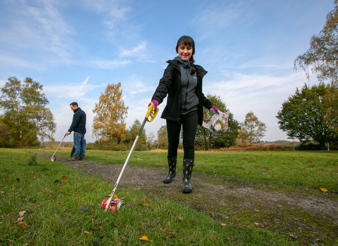 Litter picking in park 