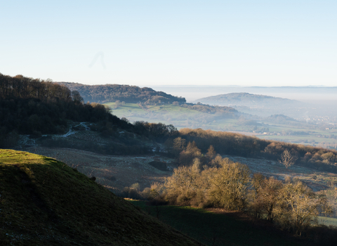 A view of the winter mist in the valley from Barrow Wake